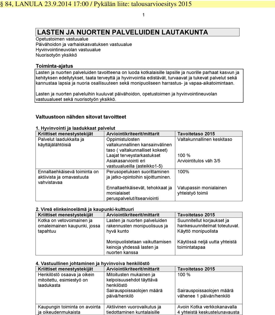 Nuorisotyön yksikkö Toiminta-ajatus Lasten ja nuorten palveluiden tavoitteena on luoda kotkalaisille lapsille ja nuorille parhaat kasvun ja kehityksen edellytykset, taata terveyttä ja hyvinvointia