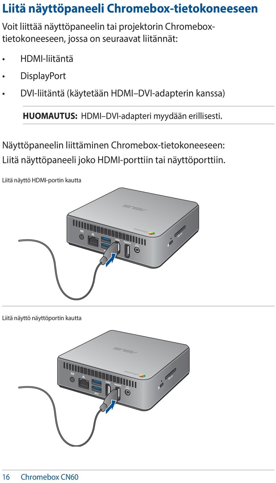HUOMAUTUS: HDMI DVI-adapteri myydään erillisesti.