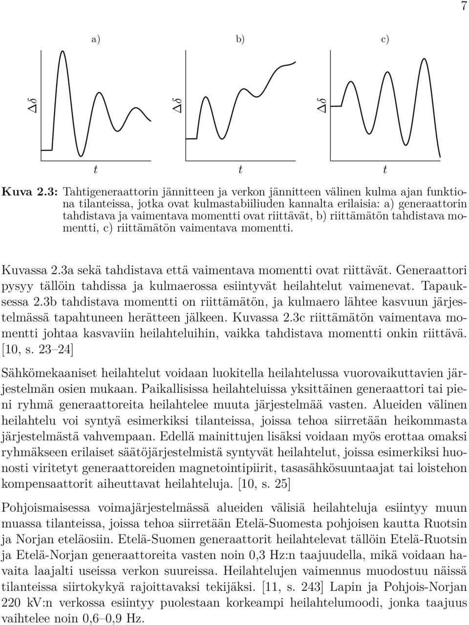 ovat riittävät, b) riittämätön tahdistava momentti, c) riittämätön vaimentava momentti. t t Kuvassa 2.3a sekä tahdistava että vaimentava momentti ovat riittävät.