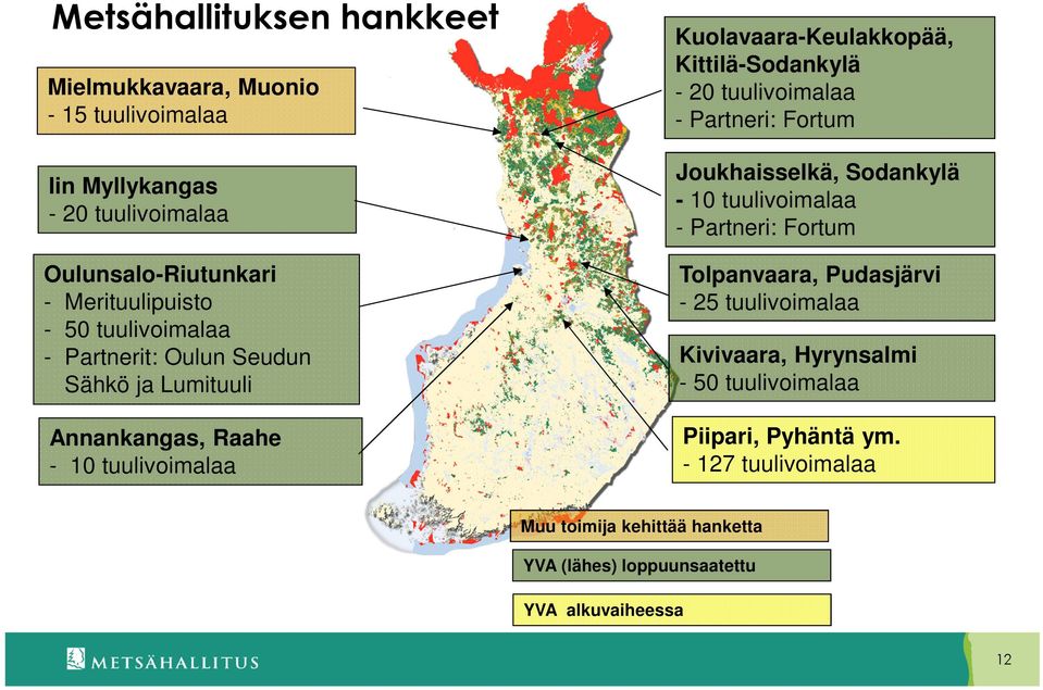 tuulivoimalaa - Partneri: Fortum Joukhaisselkä, Sodankylä - 10 tuulivoimalaa - Partneri: Fortum Tolpanvaara, Pudasjärvi - 25 tuulivoimalaa