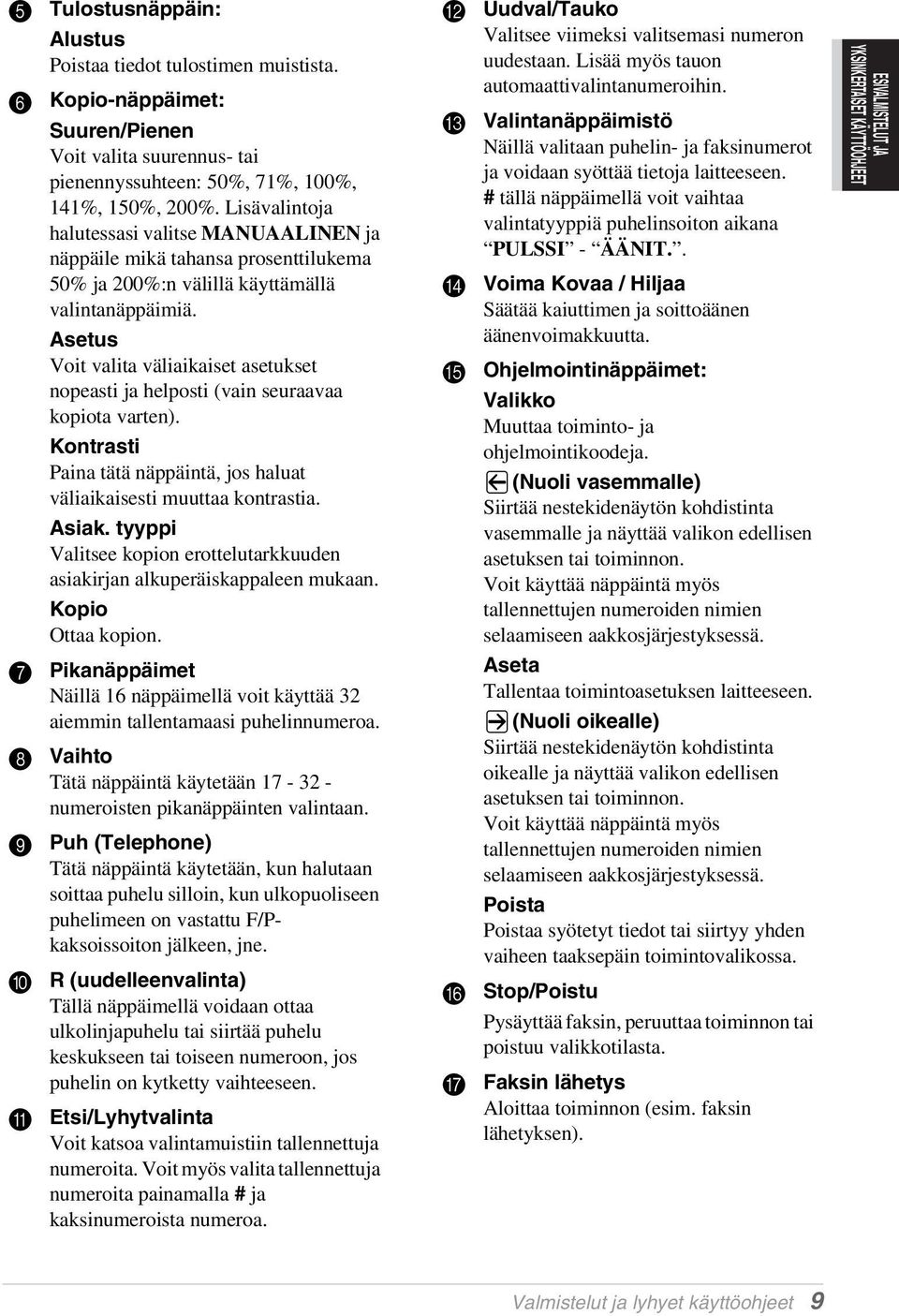 Asetus Voit valita väliaikaiset asetukset nopeasti ja helposti (vain seuraavaa kopiota varten). Kontrasti Paina tätä näppäintä, jos haluat väliaikaisesti muuttaa kontrastia. Asiak.