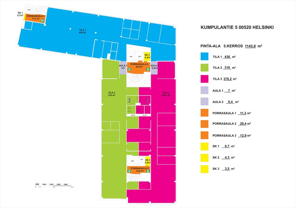 KERROS 43,6 m² SK 4,3m² TILA 436 m² 7m² PORRAS,4m² 6,4m² TILA 36 m² TILA 3