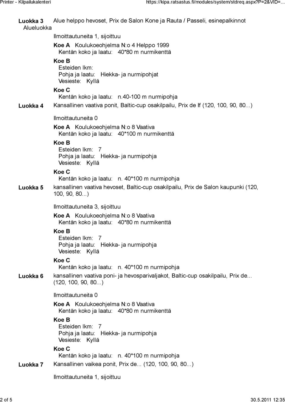 laatu: n.40-100 m nurmipohja Luokka 4 Kansallinen vaativa ponit, Baltic-cup osakilpailu, Prix de If (120, 100, 90, 80.