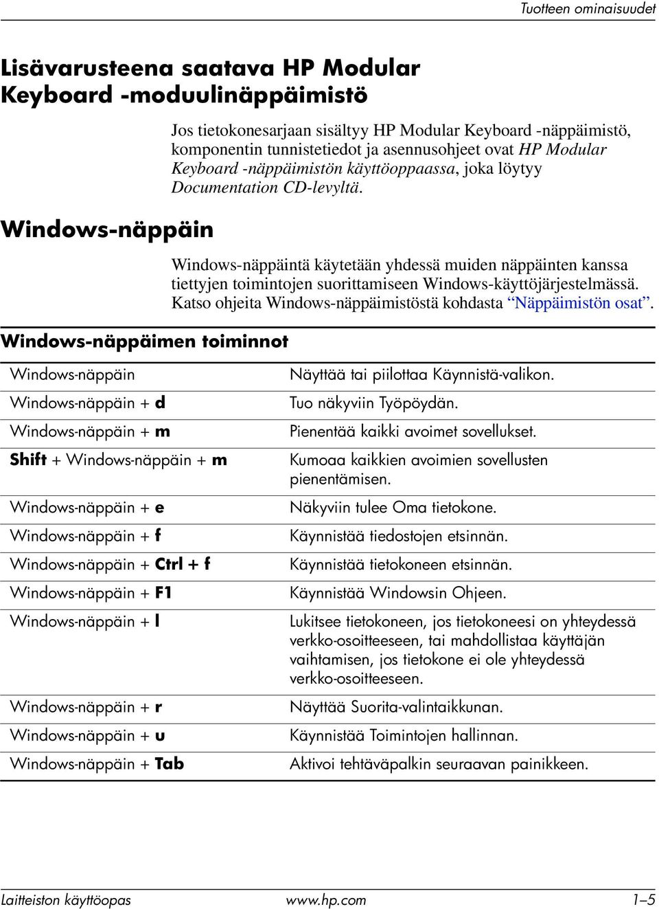 Windows-näppäintä käytetään yhdessä muiden näppäinten kanssa tiettyjen toimintojen suorittamiseen Windows-käyttöjärjestelmässä. Katso ohjeita Windows-näppäimistöstä kohdasta Näppäimistön osat.