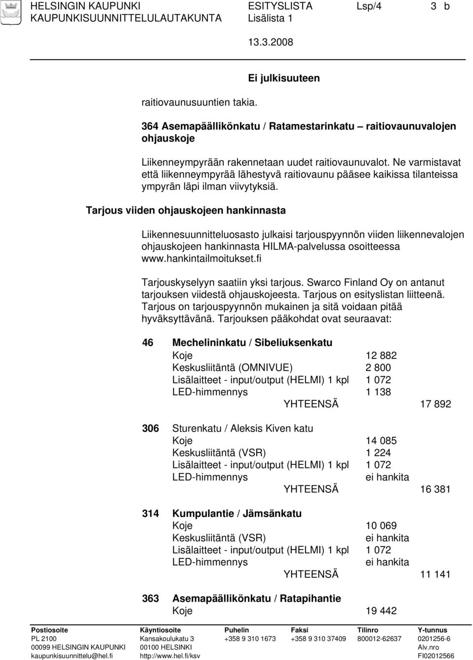 Tarjous viiden ohjauskojeen hankinnasta Liikennesuunnitteluosasto julkaisi tarjouspyynnön viiden liikennevalojen ohjauskojeen hankinnasta HILMA-palvelussa osoitteessa www.hankintailmoitukset.
