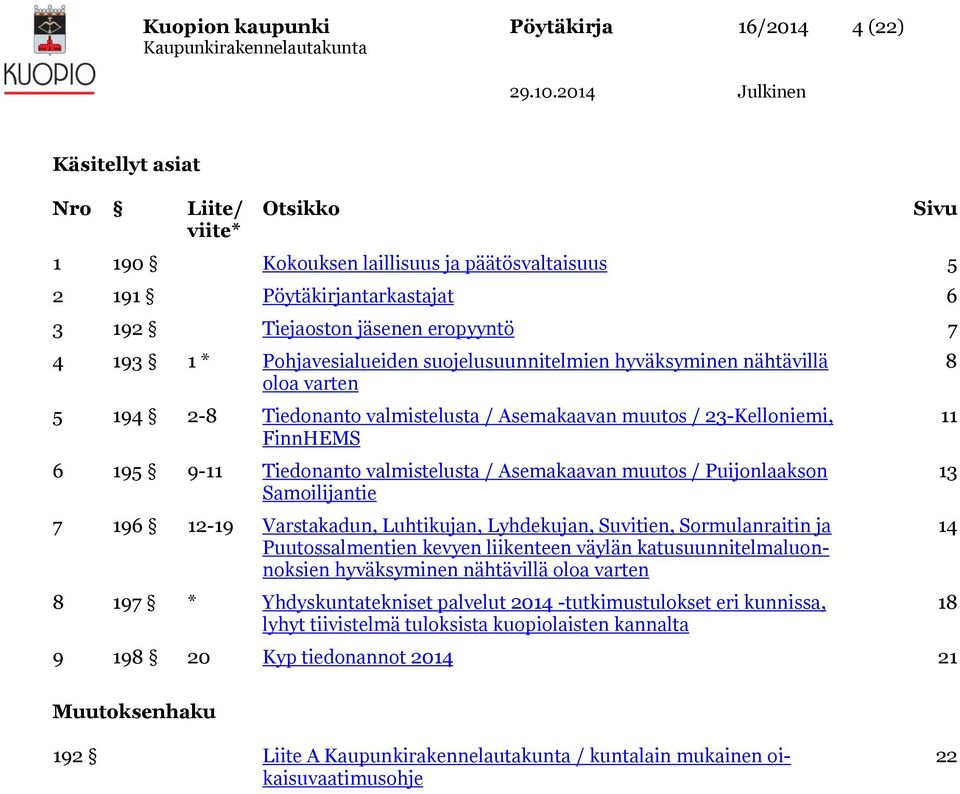 Tiedonanto valmistelusta / Asemakaavan muutos / Puijonlaakson Samoilijantie 7 196 12-19 Varstakadun, Luhtikujan, Lyhdekujan, Suvitien, Sormulanraitin ja Puutossalmentien kevyen liikenteen väylän