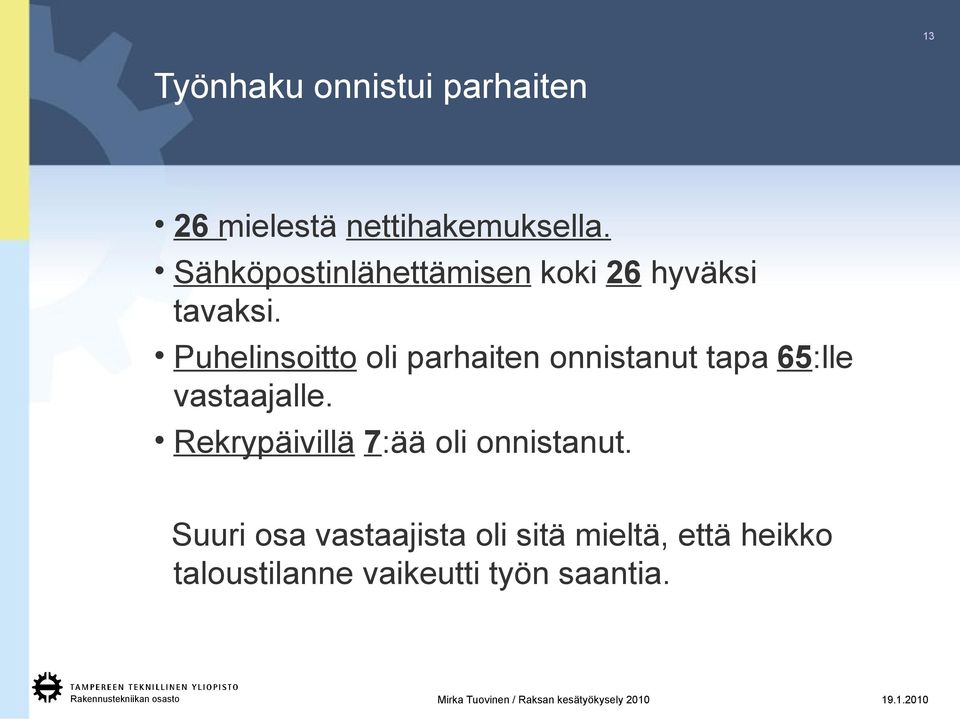 Puhelinsoitto oli parhaiten onnistanut tapa 65:lle vastaajalle.