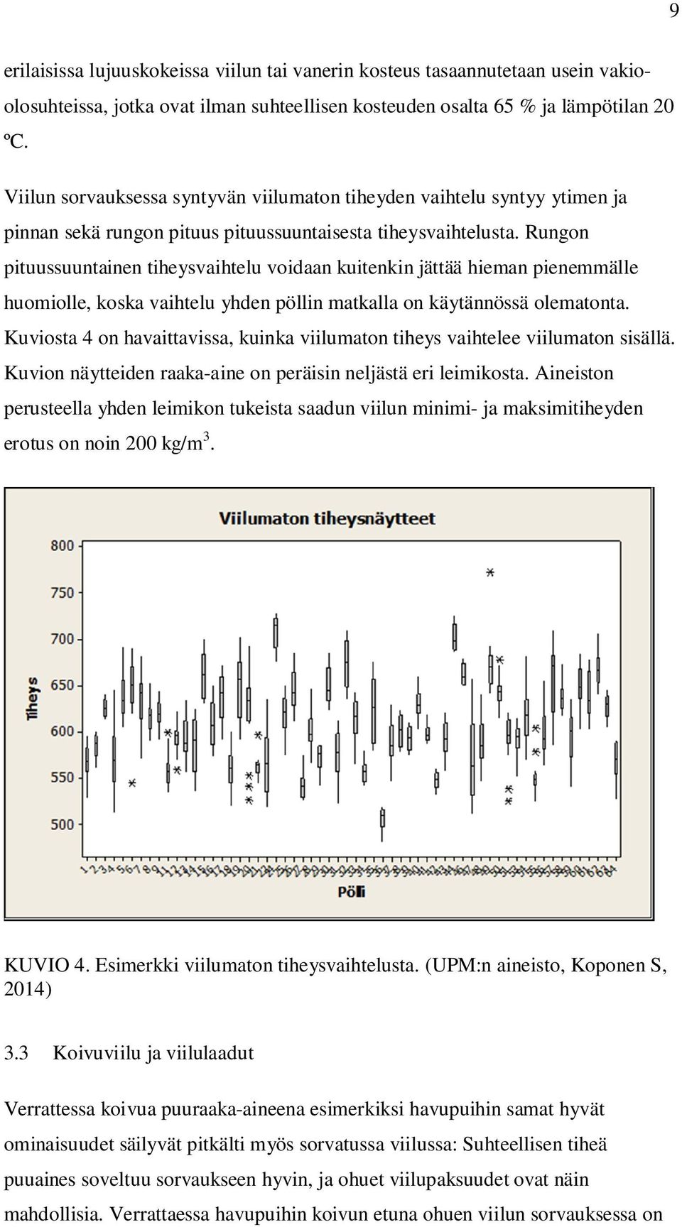 Rungon pituussuuntainen tiheysvaihtelu voidaan kuitenkin jättää hieman pienemmälle huomiolle, koska vaihtelu yhden pöllin matkalla on käytännössä olematonta.