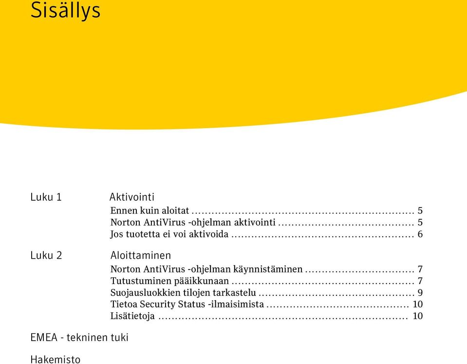 .. 6 Aloittaminen Norton AntiVirus -ohjelman käynnistäminen... 7 Tutustuminen pääikkunaan.