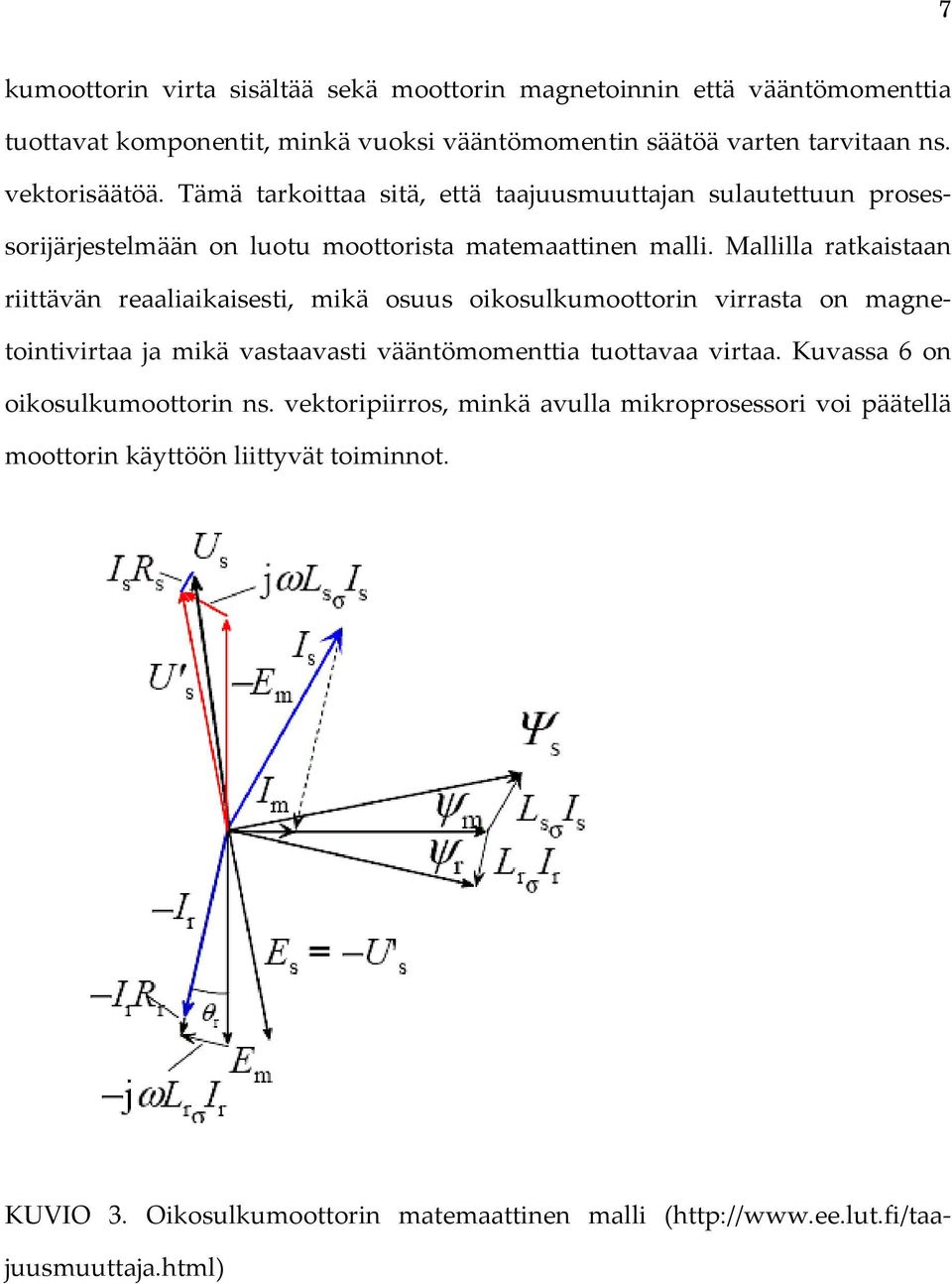 Mallilla ratkaistaan riittävän reaaliaikaisesti, mikä osuus oikosulkumoottorin virrasta on magnetointivirtaa ja mikä vastaavasti vääntömomenttia tuottavaa virtaa.