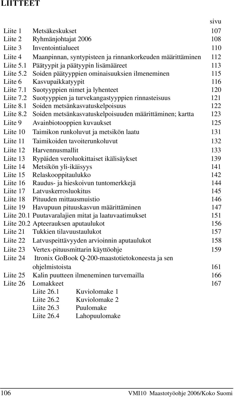 2 Suotyyppien ja turvekangastyyppien rinnasteisuus 121 Liite 8.1 Soiden metsänkasvatuskelpoisuus 122 Liite 8.