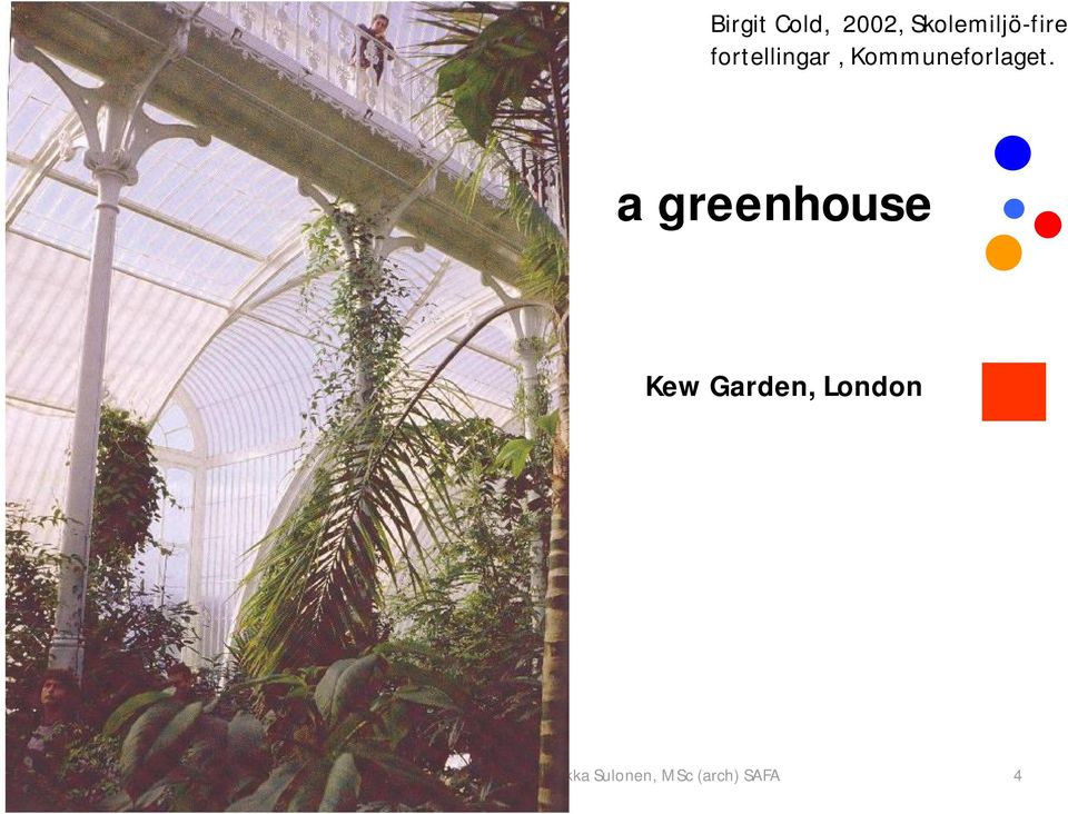 virikkeellisinä ja elämyksellisinä Kasvihuone, talvipuutarha: Kew Garden, London Kaupungin sydän, katu, tori: Ålborg,