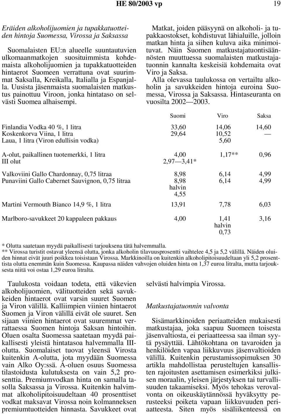Uusista jäsenmaista suomalaisten matkustus painottuu Viroon, jonka hintataso on selvästi Suomea alhaisempi.