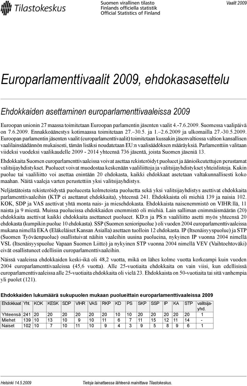 Ennakkoäänestys kotimaassa toimitetaan 27. 30.5. ja 1. 2.6.2009 