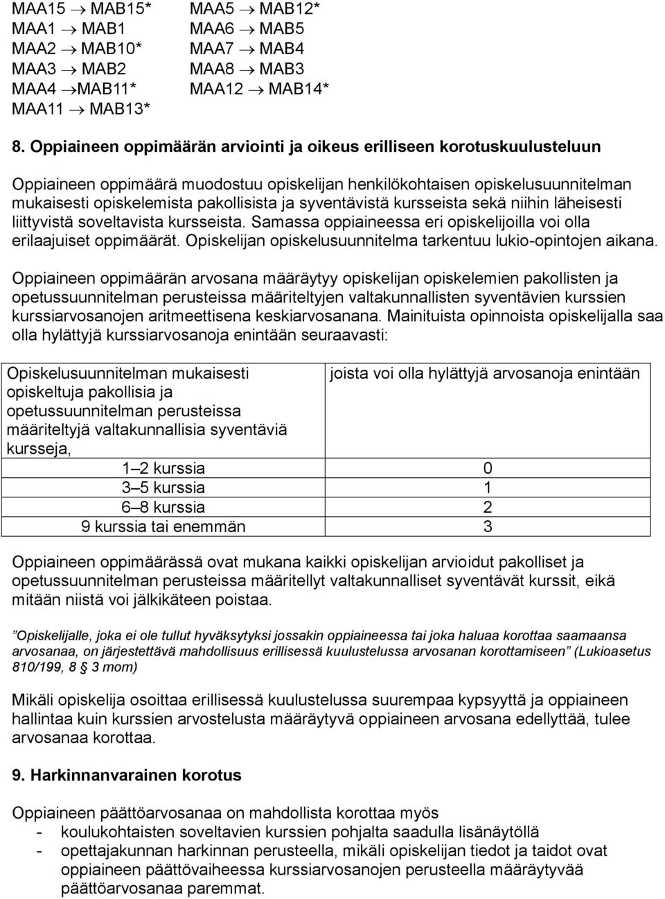 syventävistä kursseista sekä niihin läheisesti liittyvistä soveltavista kursseista. Samassa oppiaineessa eri opiskelijoilla voi olla erilaajuiset oppimäärät.