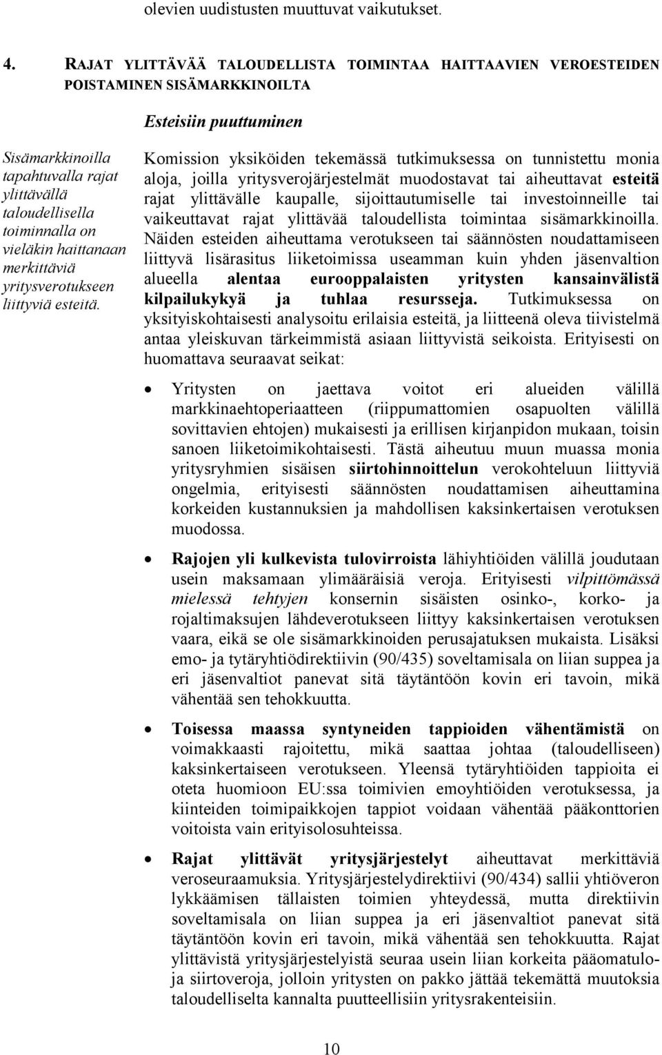 vieläkin haittanaan merkittäviä yritysverotukseen liittyviä esteitä.