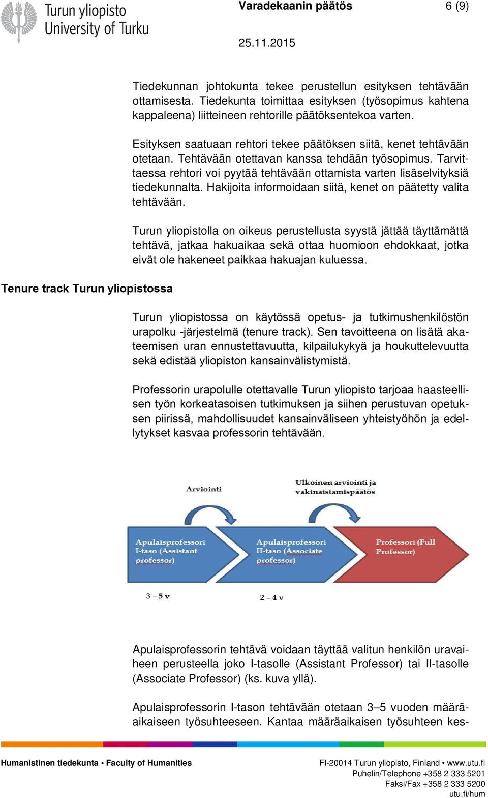 Tehtävään otettavan kanssa tehdään työsopimus. Tarvittaessa rehtori voi pyytää tehtävään ottamista varten lisäselvityksiä tiedekunnalta.