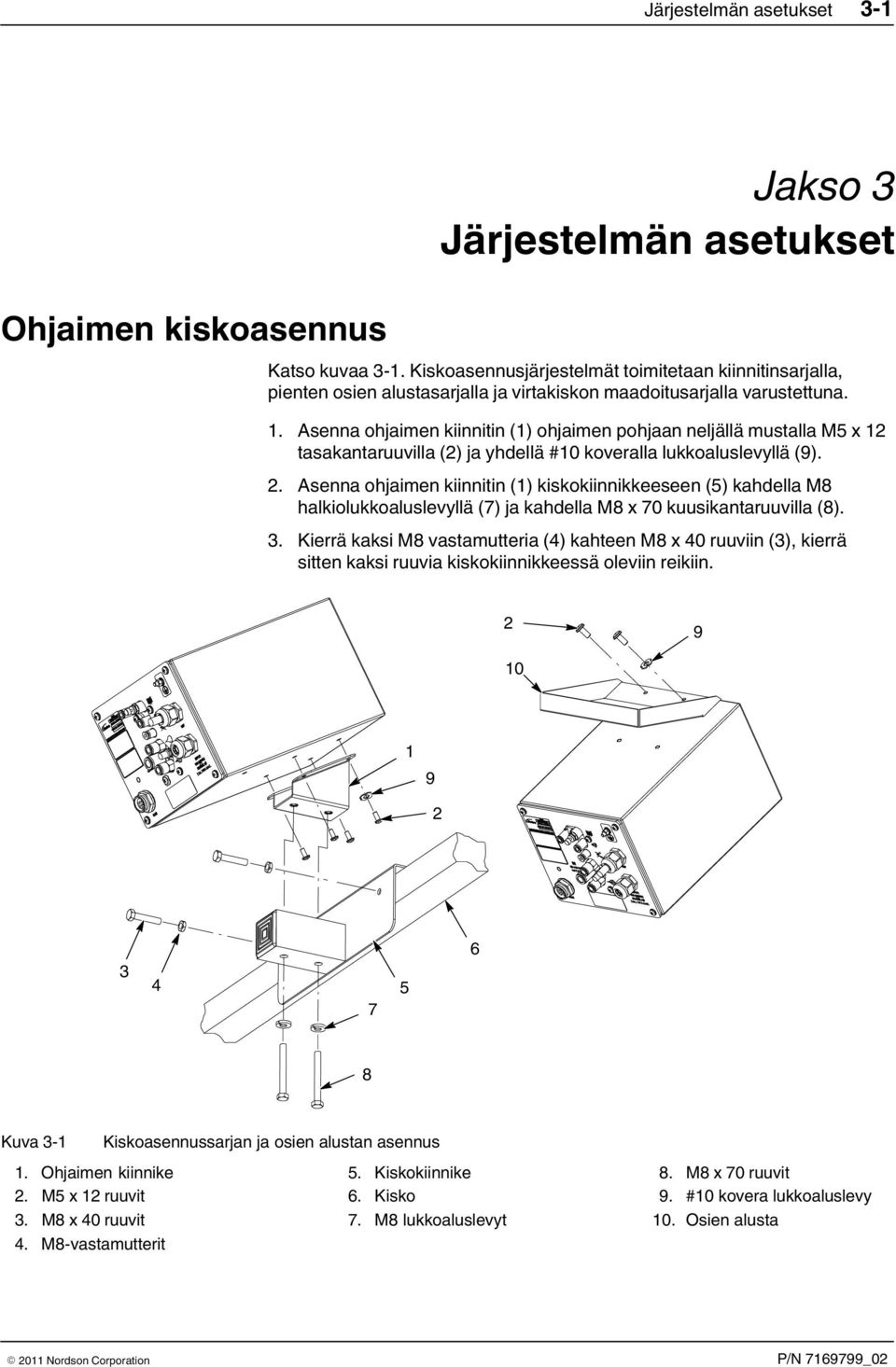 Asenna ohjaimen kiinnitin (1) ohjaimen pohjaan neljällä mustalla M5 x 12 tasakantaruuvilla (2) ja yhdellä #10 koveralla lukkoaluslevyllä (9). 2.