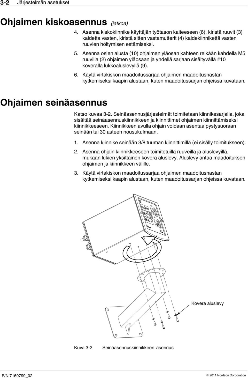 Asenna osien alusta (10) ohjaimen yläosan kahteen reikään kahdella M5 ruuvilla (2) ohjaimen yläosaan ja yhdellä sarjaan sisältyvällä #10 koveralla lukkoaluslevyllä (9). 6.