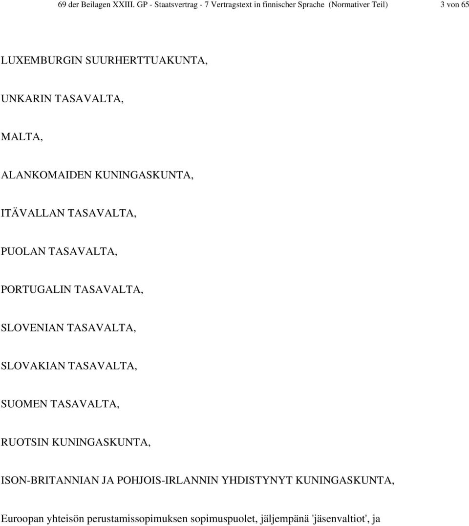 UNKARIN TASAVALTA, MALTA, ALANKOMAIDEN KUNINGASKUNTA, ITÄVALLAN TASAVALTA, PUOLAN TASAVALTA, PORTUGALIN TASAVALTA,
