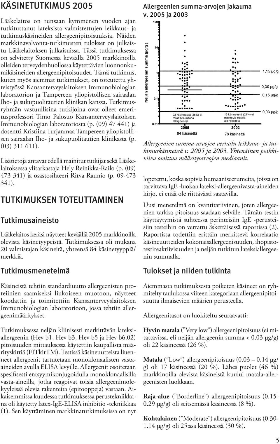 Tässä tutkimuksessa on selvitetty Suomessa keväällä 2005 markkinoilla olleiden terveydenhuollossa käytettävien luonnonkumikäsineiden allergeenipitoisuudet.