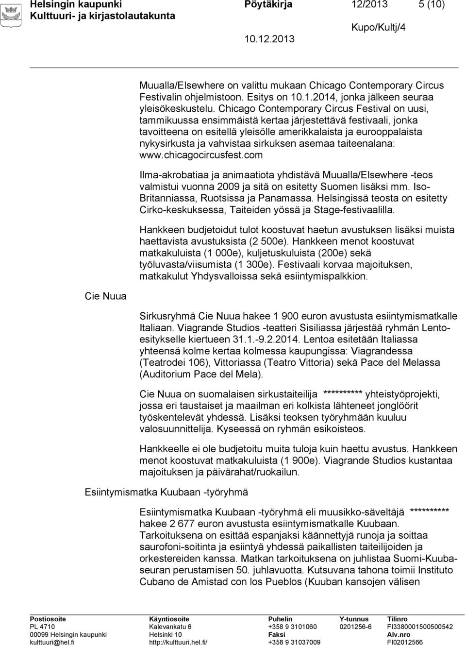 vahvistaa sirkuksen asemaa taiteenalana: www.chicagocircusfest.com Ilma-akrobatiaa ja animaatiota yhdistävä Muualla/Elsewhere -teos valmistui vuonna 2009 ja sitä on esitetty Suomen lisäksi mm.