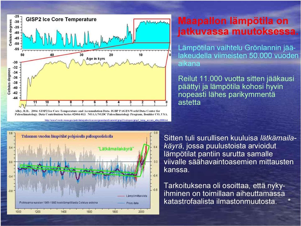 000 vuotta sitten jääkausi päättyi ja lämpötila kohosi hyvin nopeasti lähes parikymmentä astetta Sitten tuli surullisen