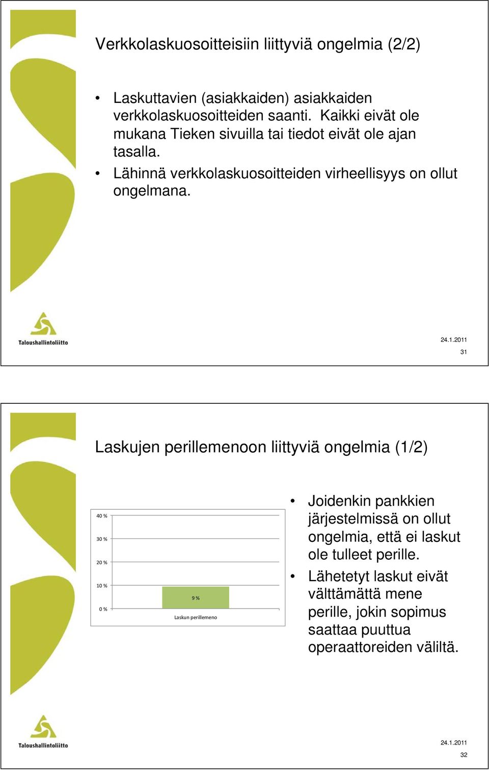 Lähinnä verkkolaskuosoitteiden virheellisyys on ollut ongelmana.