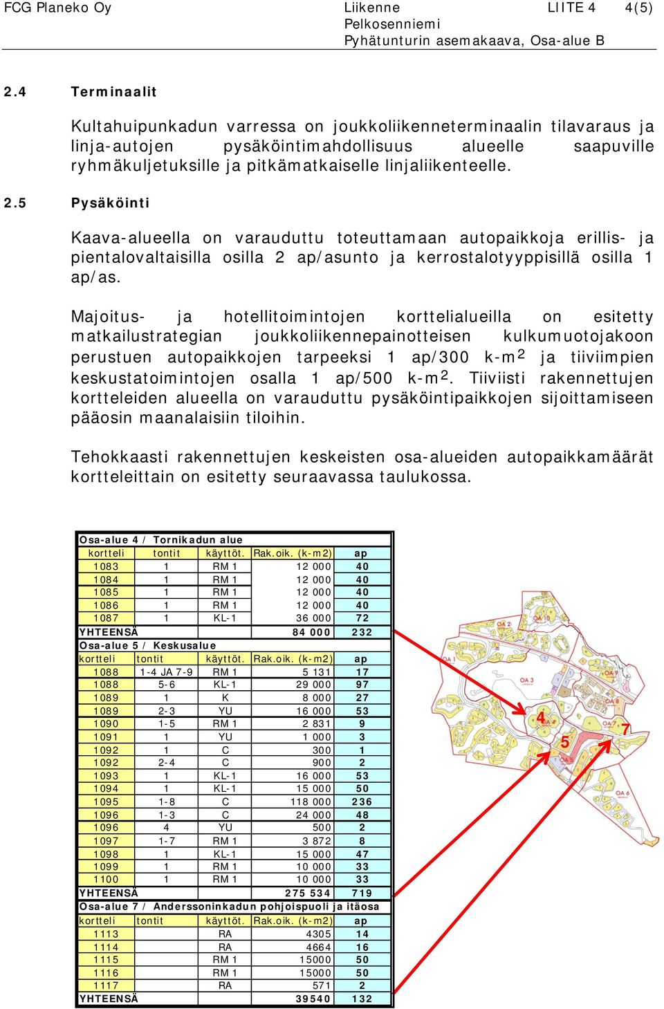 5 Pysäköinti Kaava-alueella on varauduttu toteuttamaan autopaikkoja erillis- ja pientalovaltaisilla osilla 2 ap/asunto ja kerrostalotyyppisillä osilla 1 ap/as.