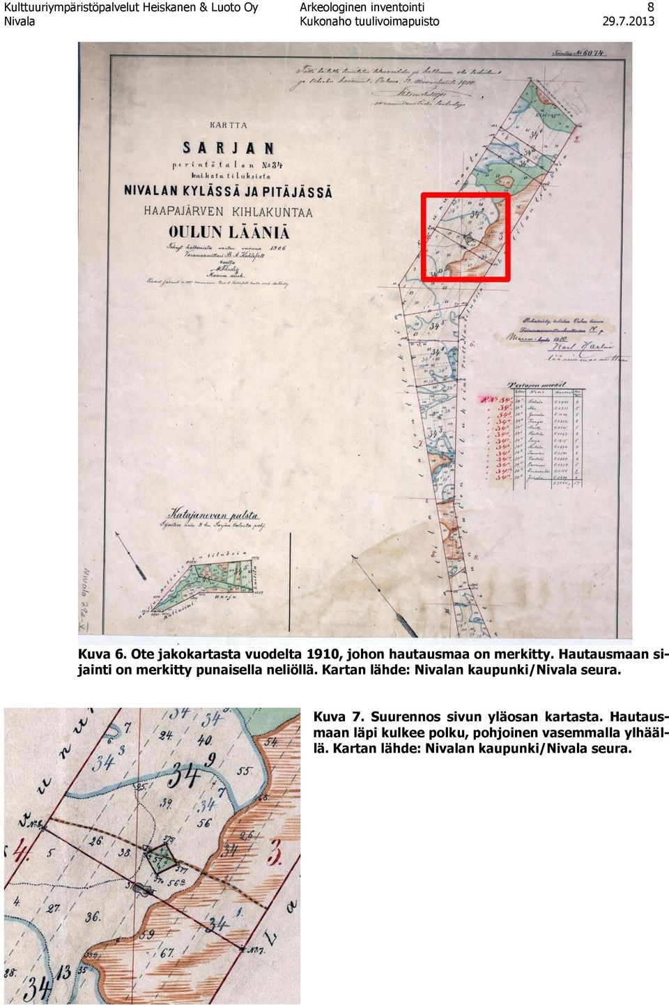 Hautausmaan sijainti on merkitty punaisella neliöllä. Kartan lähde: Nivalan kaupunki/nivala seura.