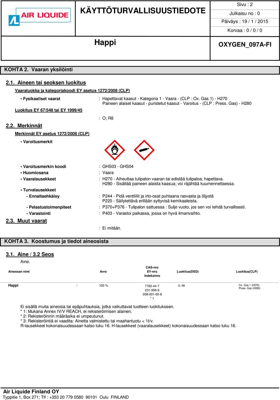 0 Paineen alaiset kaasut - puristetut kaasut - Varoitus - (CLP : Press. Gas) - H28