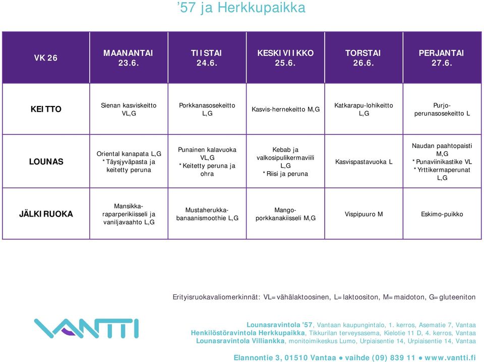 Purjoperunasosekeitto L Oriental kanapata Punainen kalavuoka V *Keitetty peruna ja ohra Kebab ja