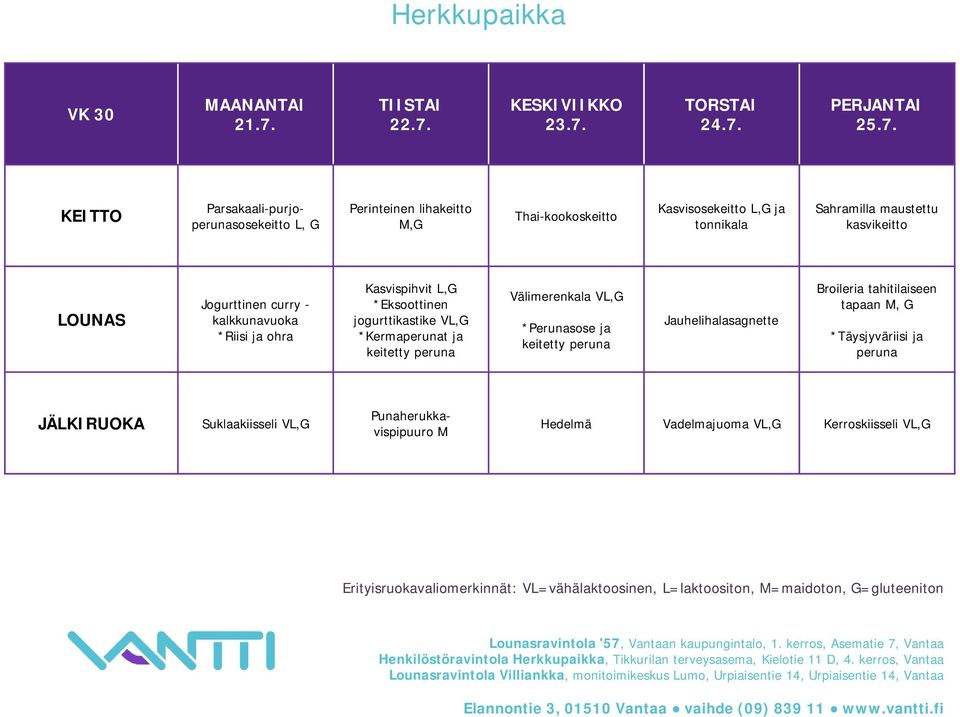 Kasvisosekeitto ja tonnikala Sahramilla maustettu kasvikeitto Jogurttinen curry - kalkkunavuoka *Riisi ja ohra