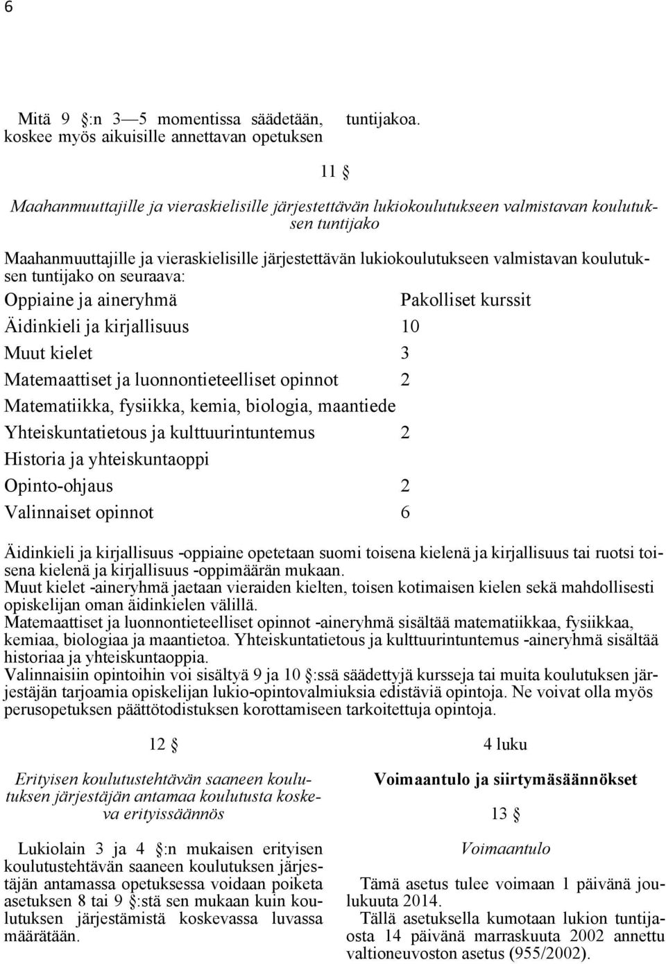 tuntijako on seuraava: Oppiaine ja aineryhmä Pakolliset kurssit Äidinkieli ja kirjallisuus 0 Muut kielet 3 Matemaattiset ja luonnontieteelliset opinnot Matematiikka, fysiikka, kemia, biologia,