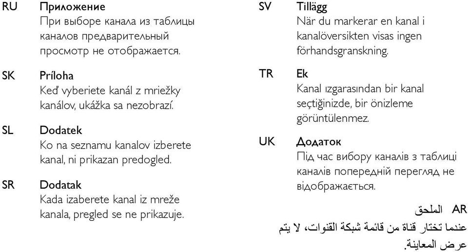 Dodatak Kada izaberete kanal iz mreže kanala, pregled se ne prikazuje.