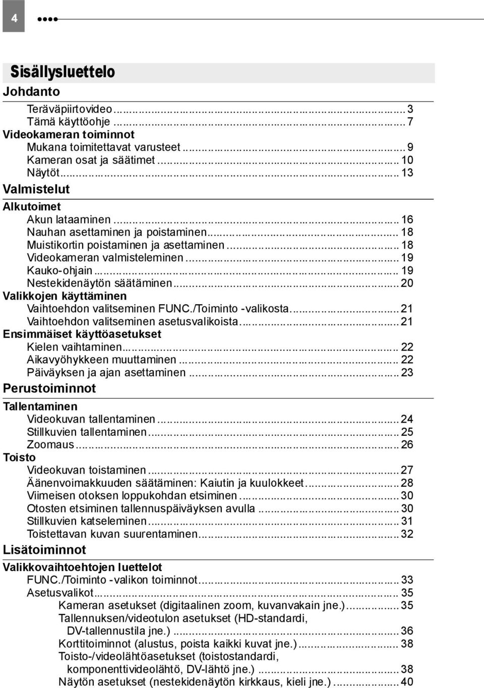 .. 19 Nestekidenäytön säätäminen... 20 Valikkojen käyttäminen Vaihtoehdon valitseminen /Toiminto -valikosta... 21 Vaihtoehdon valitseminen asetusvalikoista.