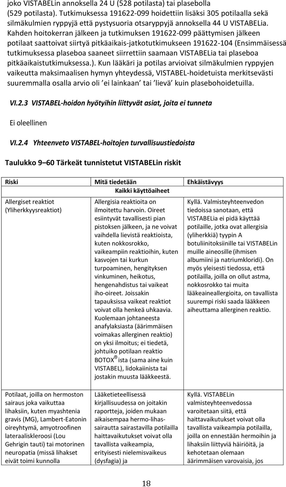 Kahden hoitokerran jälkeen ja tutkimuksen 191622-099 päättymisen jälkeen potilaat saattoivat siirtyä pitkäaikais-jatkotutkimukseen 191622-104 (Ensimmäisessä tutkimuksessa plaseboa saaneet siirrettiin