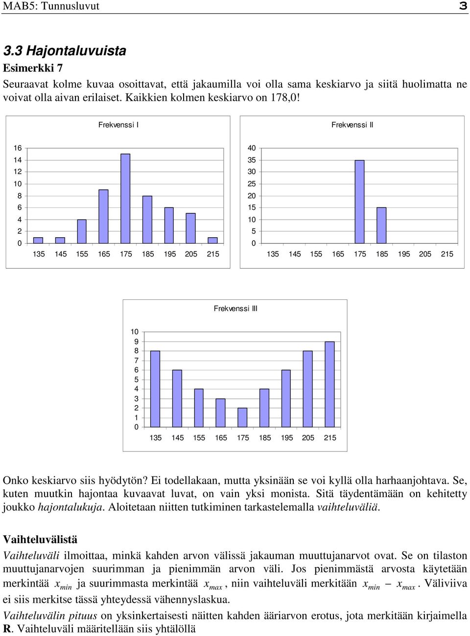 E todellakaan, mutta yksnään se vo kyllä olla harhaanjohtava. Se, kuten muutkn hajontaa kuvaavat luvat, on van yks monsta. Stä täydentämään on kehtetty joukko hajontalukuja.