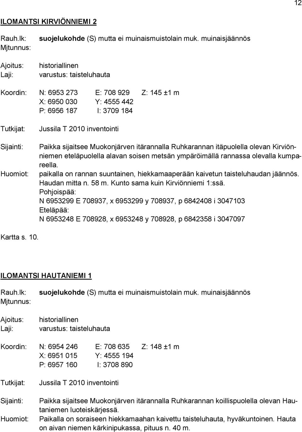 inventointi Paikka sijaitsee Muokonjärven itärannalla Ruhkarannan itäpuolella olevan Kirviönniemen eteläpuolella alavan soisen metsän ympäröimällä rannassa olevalla kumpareella.