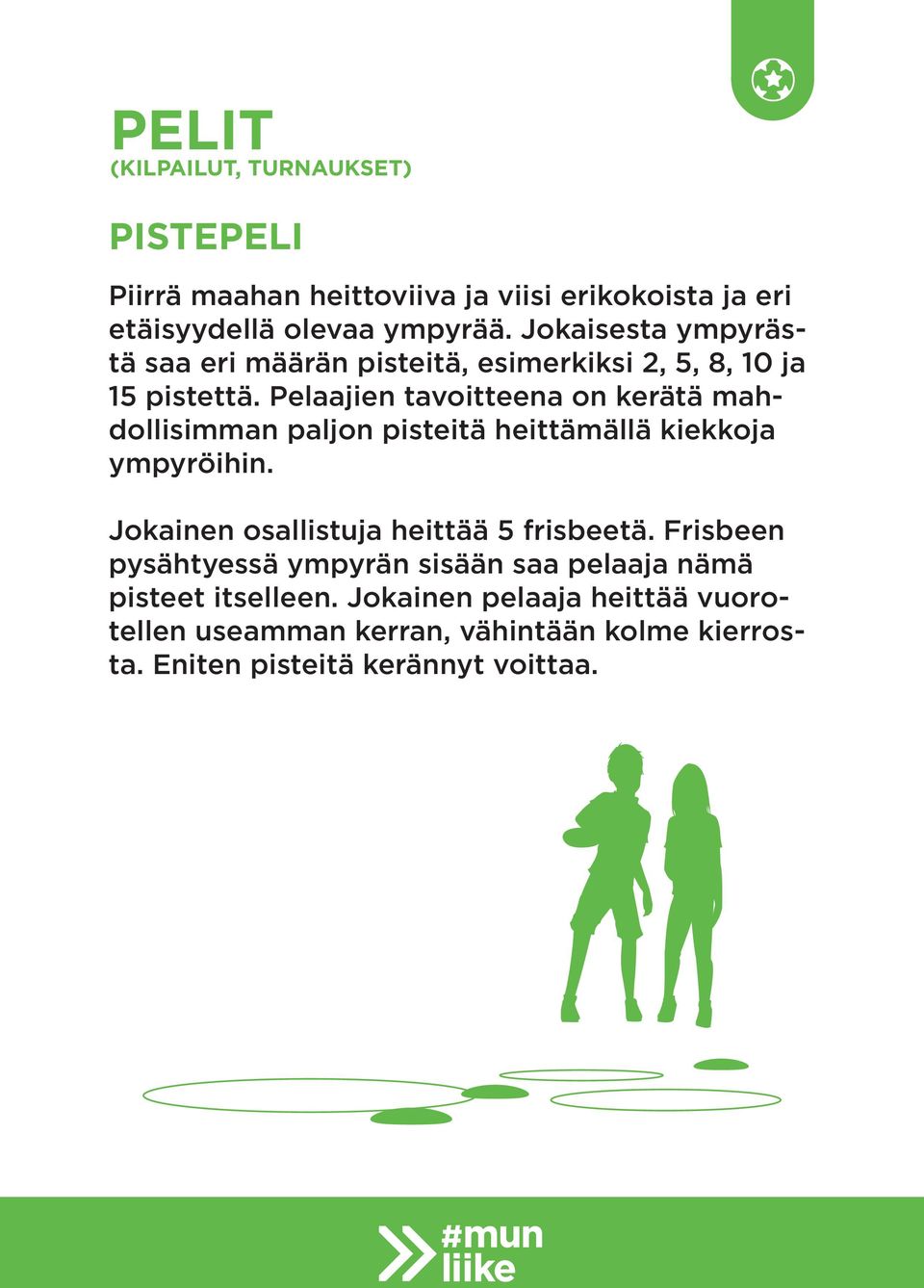 Pelaajien tavoitteena on kerätä mahdollisimman paljon pisteitä heittämällä kiekkoja ympyröihin.