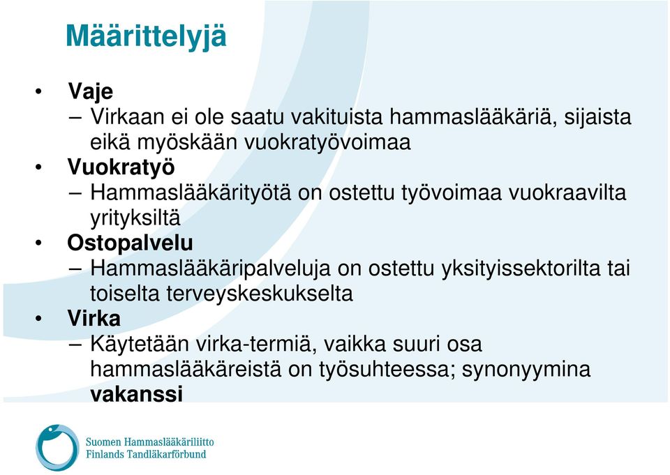 Ostopalvelu Hammaslääkäripalveluja on ostettu yksityissektorilta tai toiselta