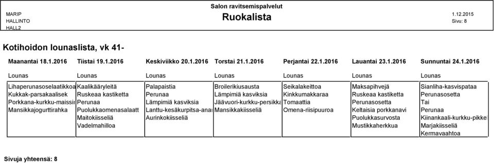 Seikalakeittoa Maksapihvejä Sianliha-kasvispataa Kukkak-parsakaalisek Ruskeaa kastiketta Perunaa Lämpimiä kasviksia Kinkkumakkaraa Ruskeaa kastiketta Perunasosetta