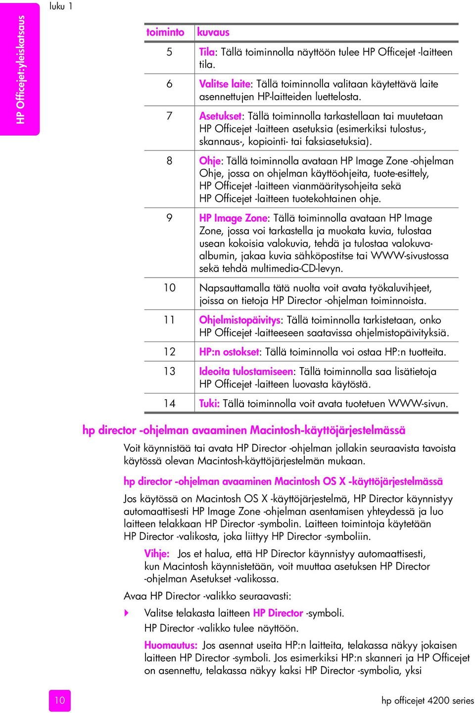 7 Asetukset: Tällä toiminnolla tarkastellaan tai muutetaan HP Officejet -laitteen asetuksia (esimerkiksi tulostus-, skannaus-, kopiointi- tai faksiasetuksia).
