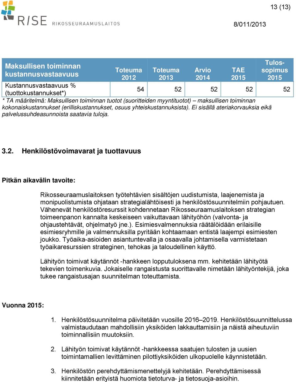 Henkilöstövoimavarat ja tuottavuus Pitkän aikavälin tavoite: Rikosseuraamuslaitoksen työtehtävien sisältöjen uudistumista, laajenemista ja monipuolistumista ohjataan strategialähtöisesti ja