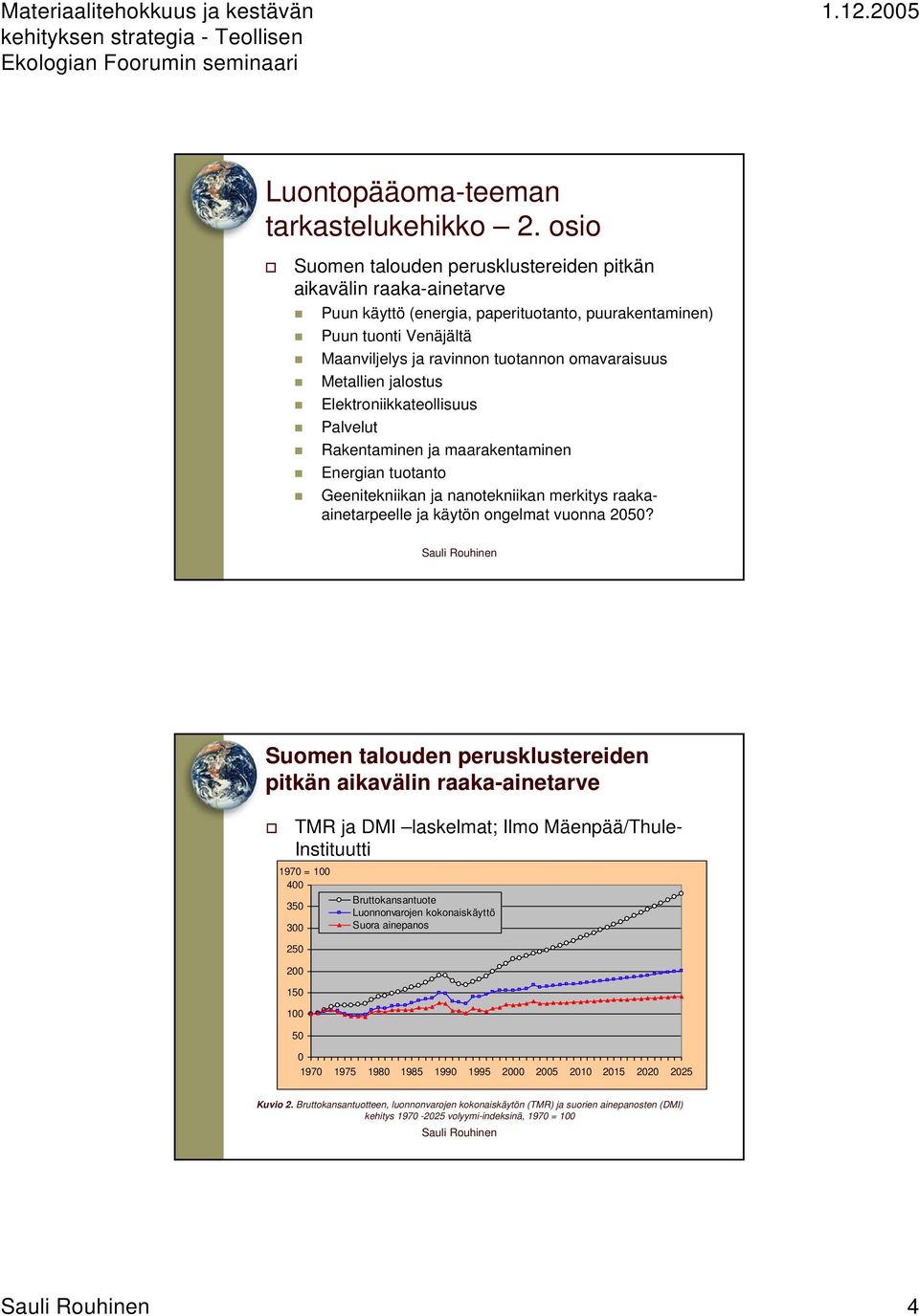 Metallien jalostus Elektroniikkateollisuus Palvelut Rakentaminen ja maarakentaminen Energian tuotanto Geenitekniikan ja nanotekniikan merkitys raakaainetarpeelle ja käytön ongelmat vuonna 2050?