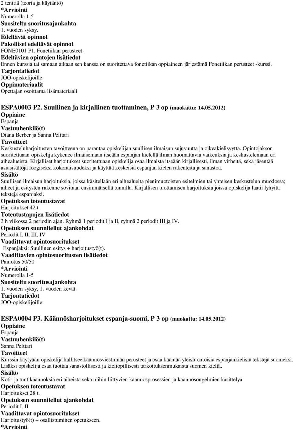 Opettajan osoittama lisämateriaali ESPA0003 P2. Suullinen ja kirjallinen tuottaminen, P 3 op (muokattu: 14.05.