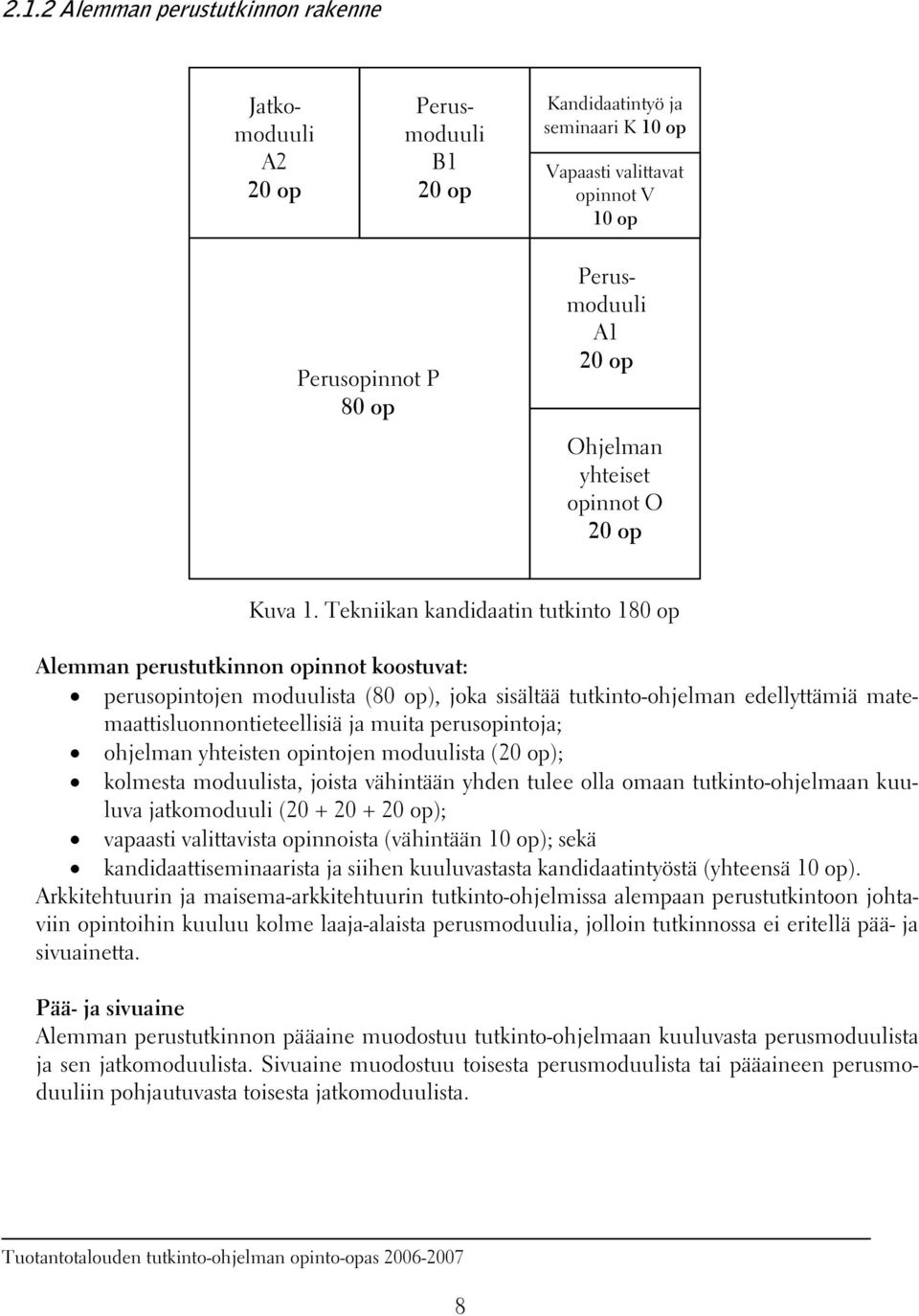 Tekniikan kandidaatin tutkinto 180 op Alemman perustutkinnon opinnot koostuvat: perusopintojen moduulista (80 op), joka sisältää tutkinto-ohjelman edellyttämiä matemaattisluonnontieteellisiä ja muita