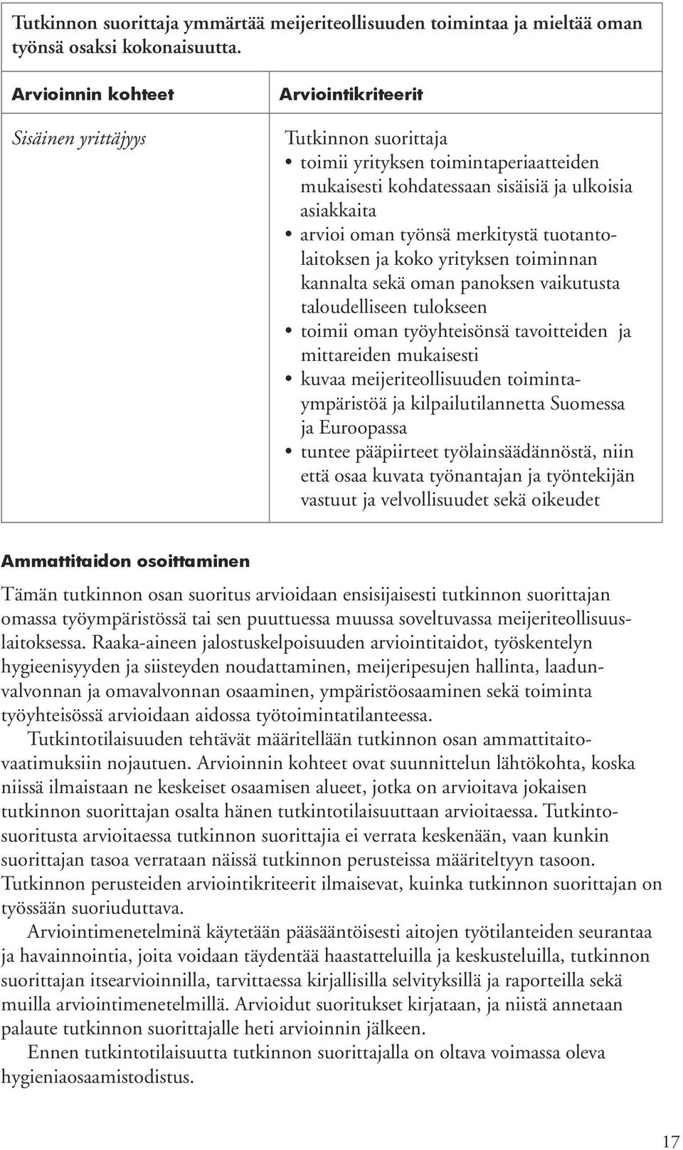 sekä oman panoksen vaikutusta taloudelliseen tulokseen toimii oman työyhteisönsä tavoitteiden ja mittareiden mukaisesti kuvaa meijeriteollisuuden toimintaympäristöä ja kilpailutilannetta Suomessa ja