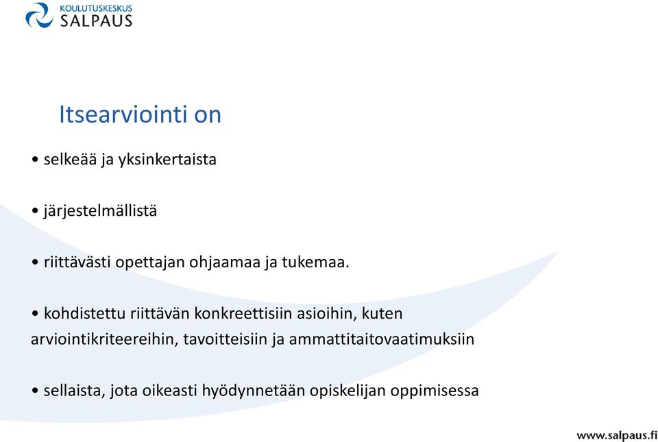 kohdistettu riittävän konkreettisiin asioihin, kuten