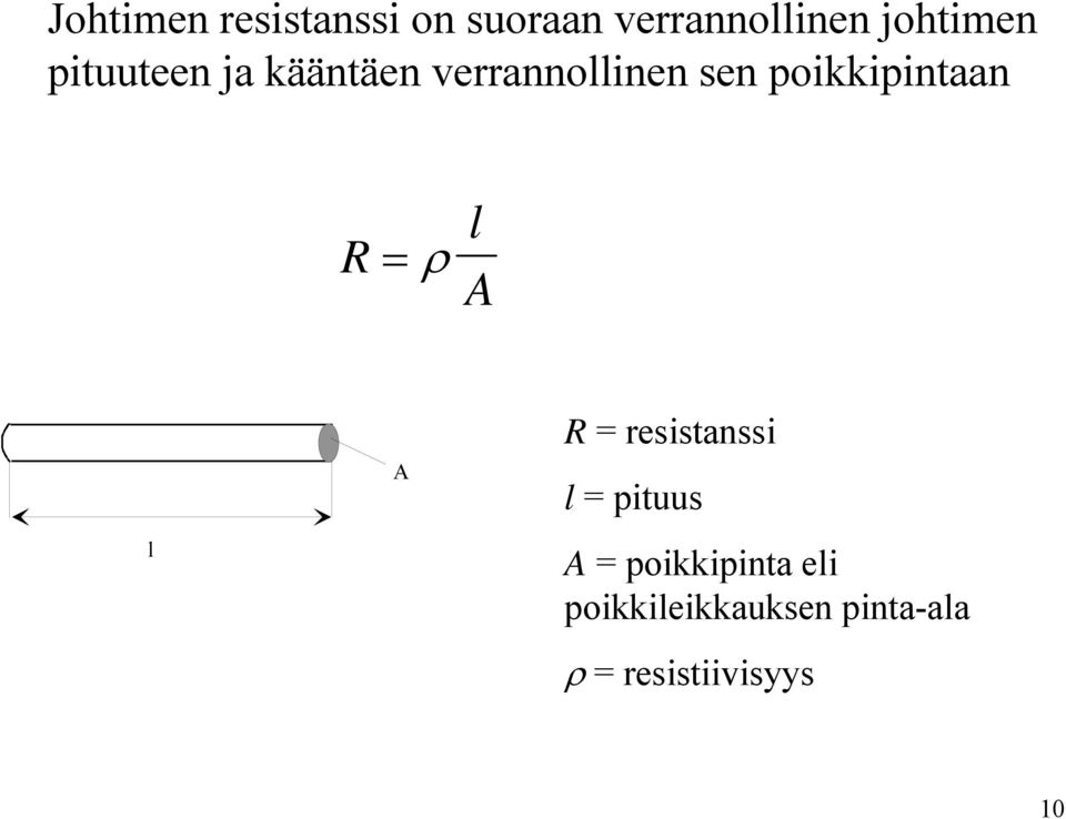 poikkipintaan R l A l A R = resistanssi l = pituus A